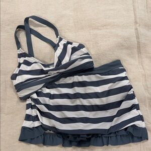 Striped Gray and White Swimsuit Set